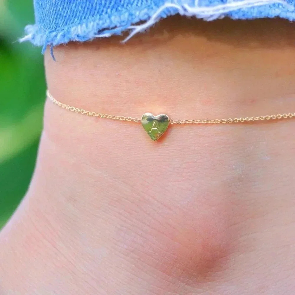 ❤️HEART CHARM PERSONALIZED CUSTOM DAINTY GOLD INITIAL ANKLET GIRL TEEN,ELDM22225 - Picture 12 of 14
